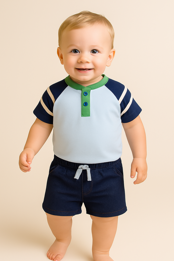 חליפה קצרה פסים תכלת-ירוק