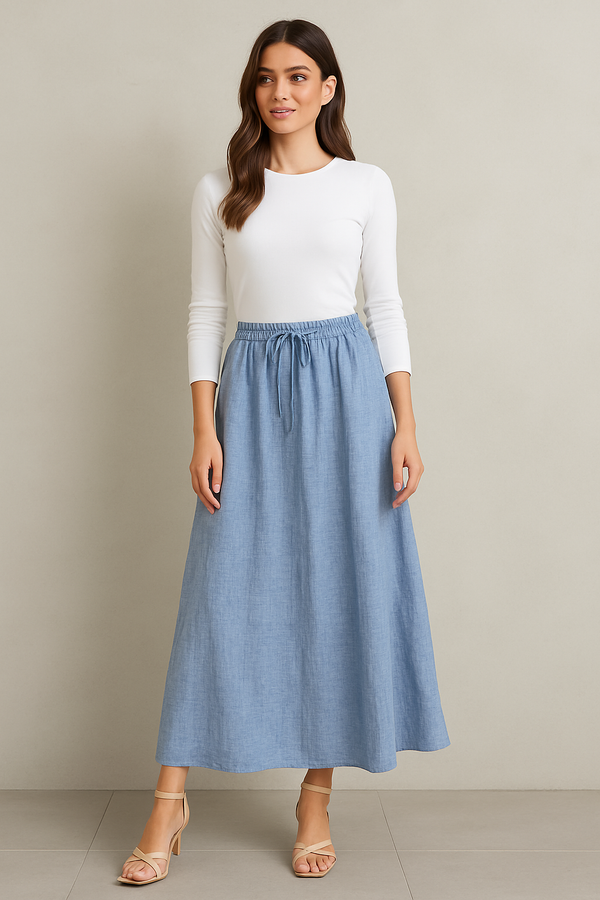 חצאית מקסי פשתן חלקה