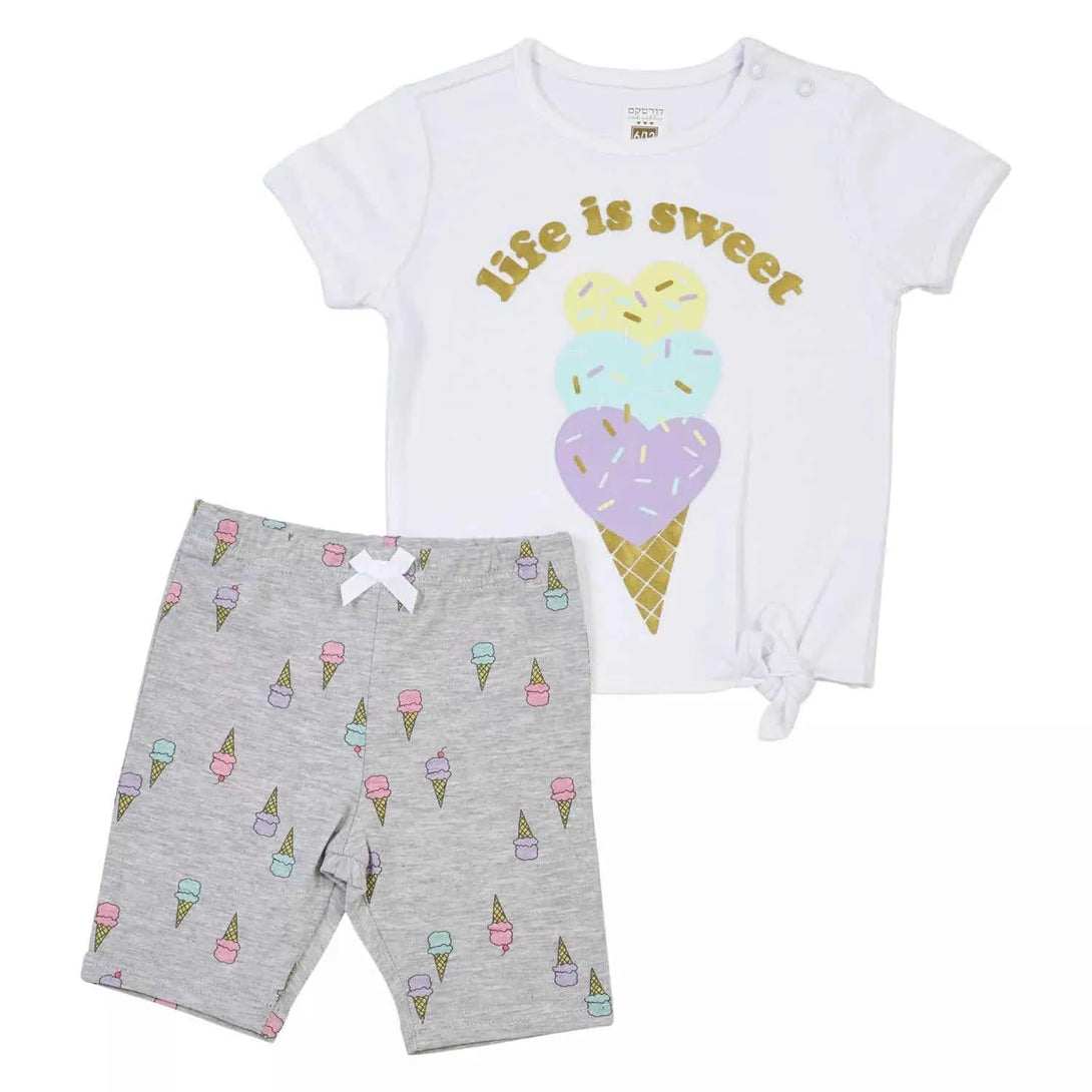 חליפה קצרה גלידות לבן - דתייה אונליין