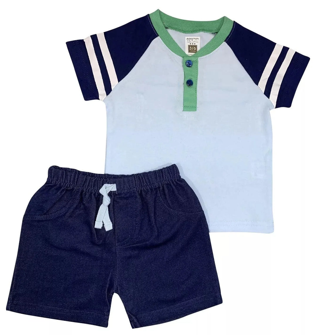 חליפה קצרה פסים תכלת-ירוק - דתייה אונליין