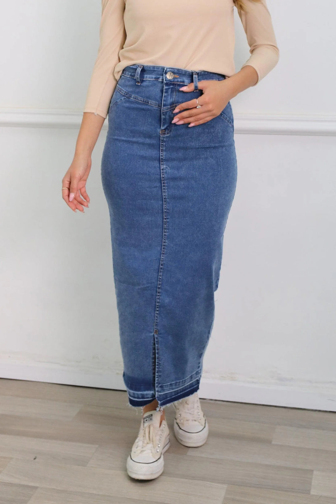 חצאית ג׳ינס מקסי לורן - דתייה אונליין