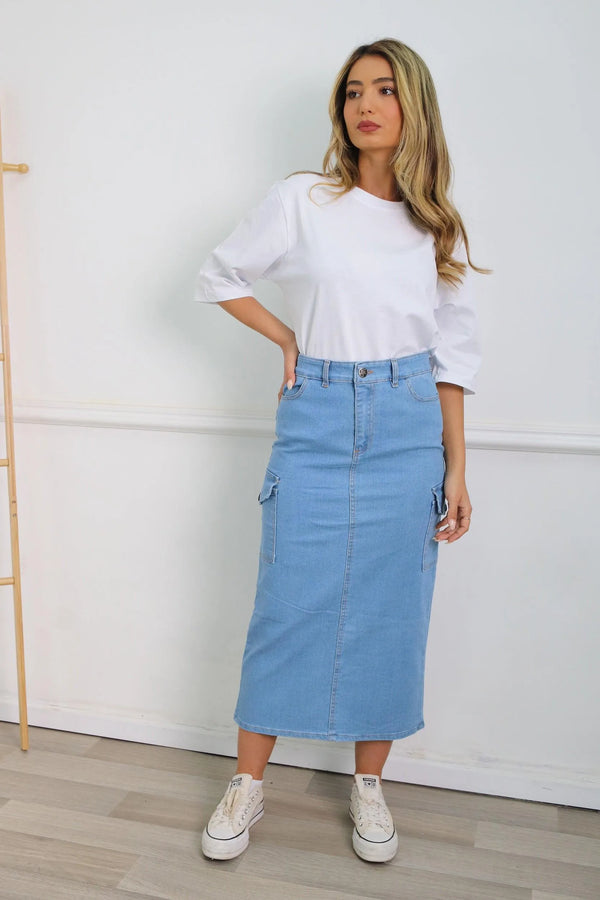חצאית דגמח ג'ינס בהיר - דתייה אונליין