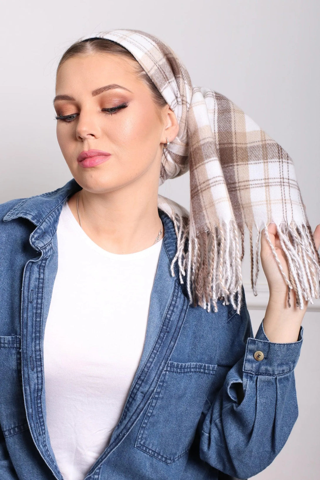 מטפחת לונג - פלנל פרנז' - דתייה אונליין