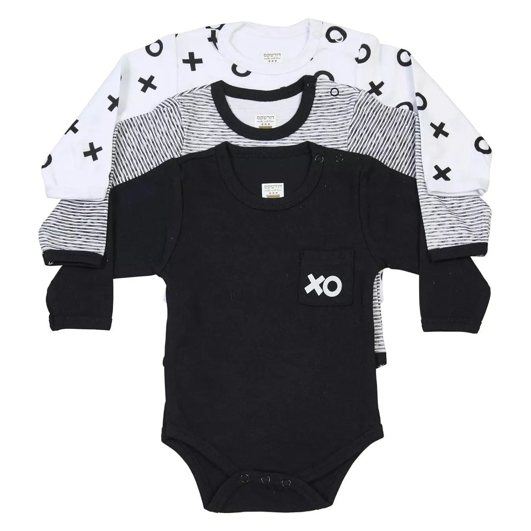 סט 3 בגדי גוף מודפסים שחור - דתייה אונליין