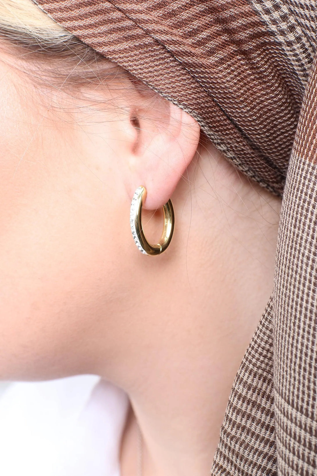 עגילי זהב חישוק משובץ 7888 - דתייה אונליין