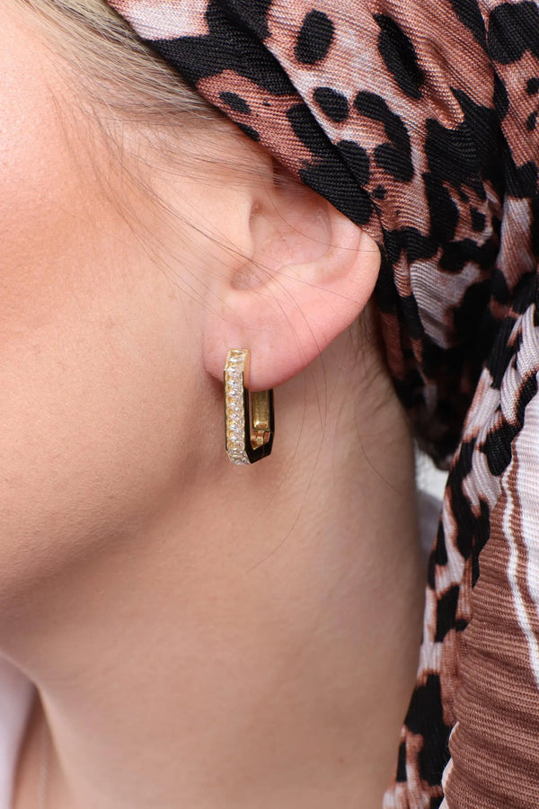 עגילי זהב ריבוע משובץ - דתייה אונליין