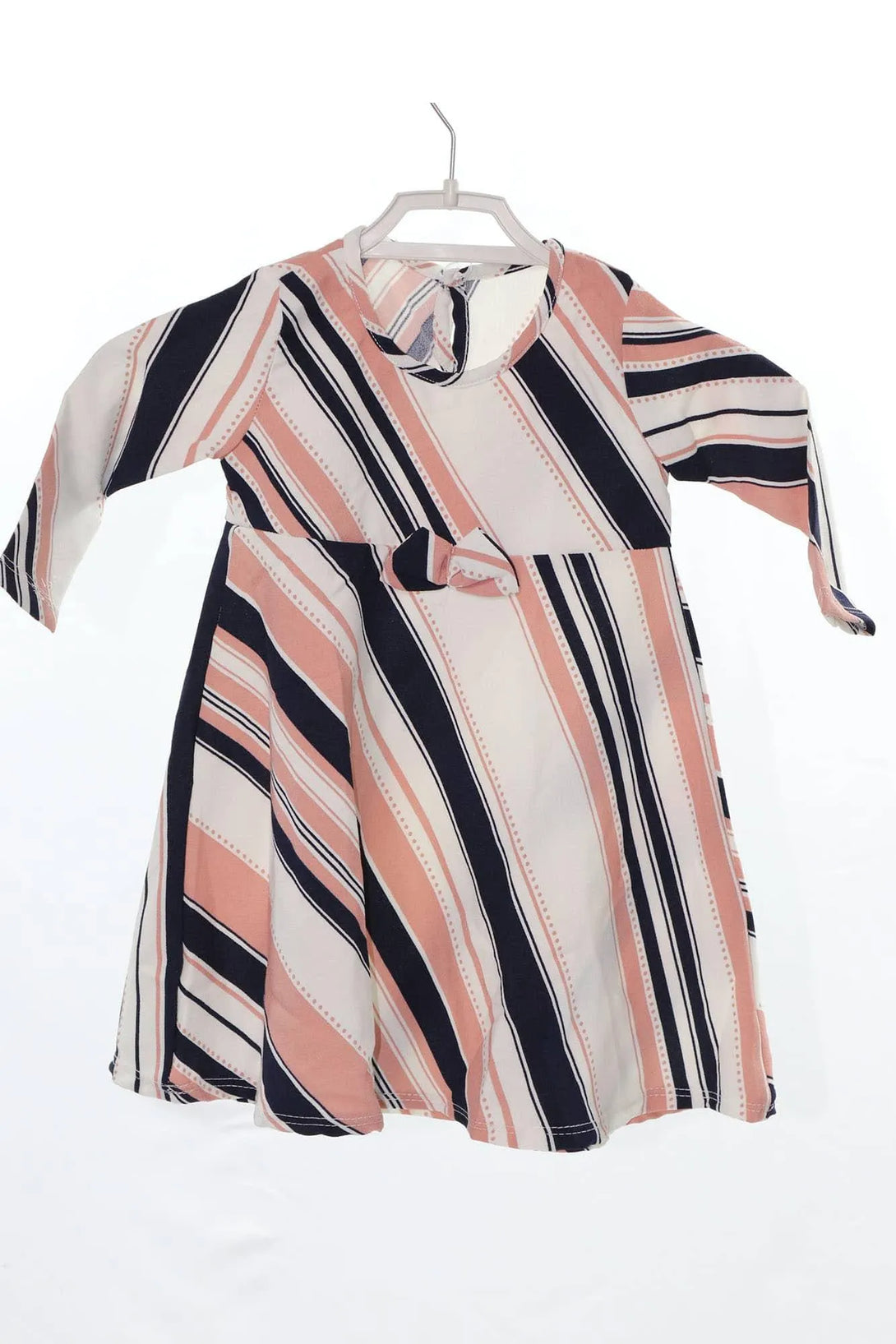 שמלת פפיון פסים ורוד-לבן - דתייה אונליין