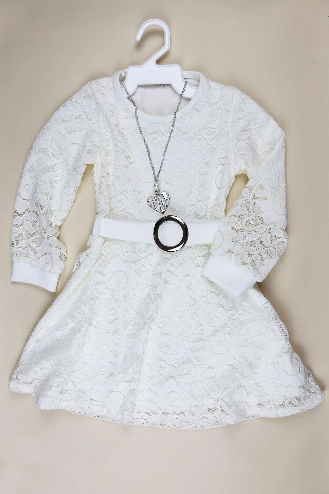 שמלת תחרה חגורה לבנה - דתייה אונליין