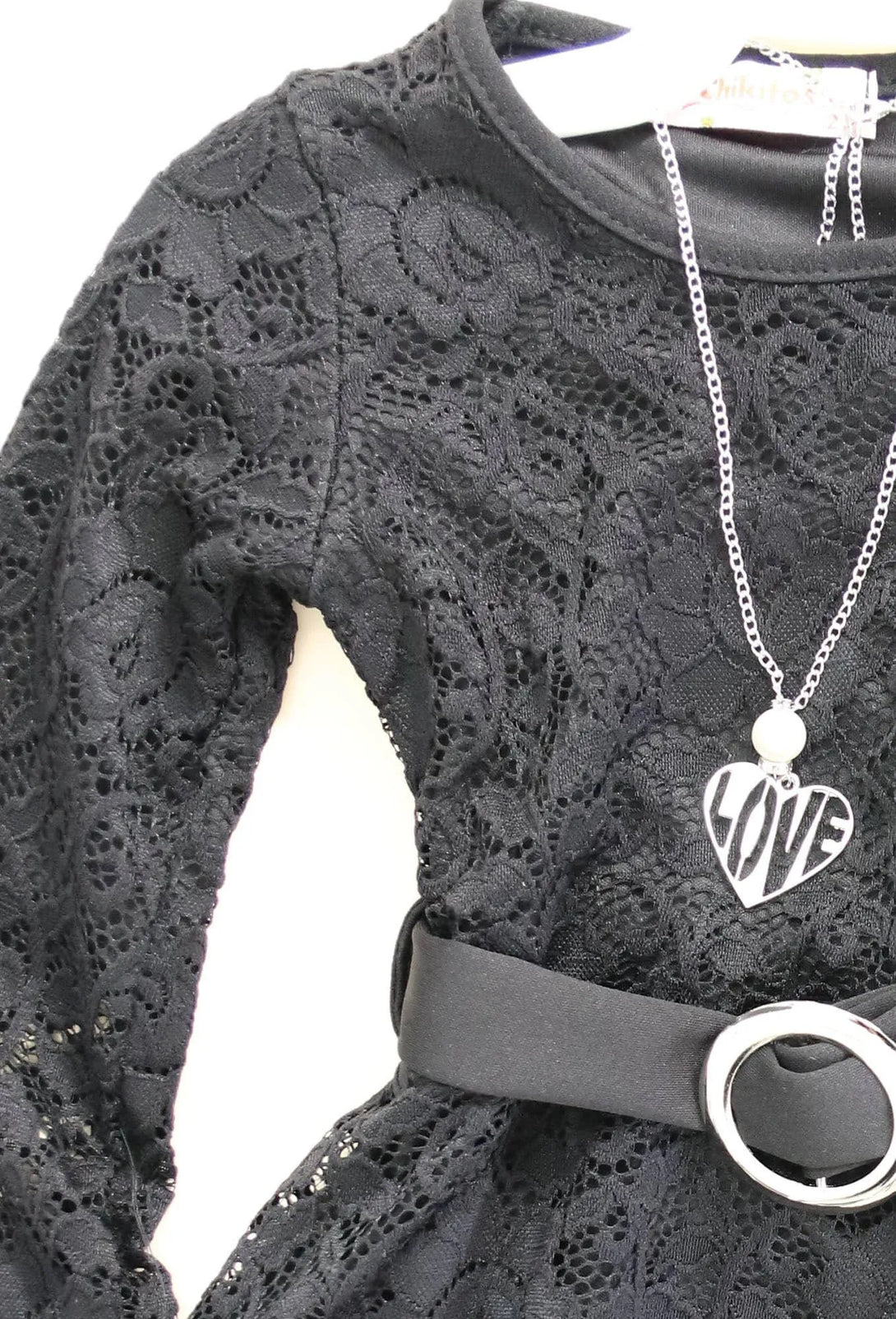 שמלת תחרה חגורה שחורה - דתייה אונליין