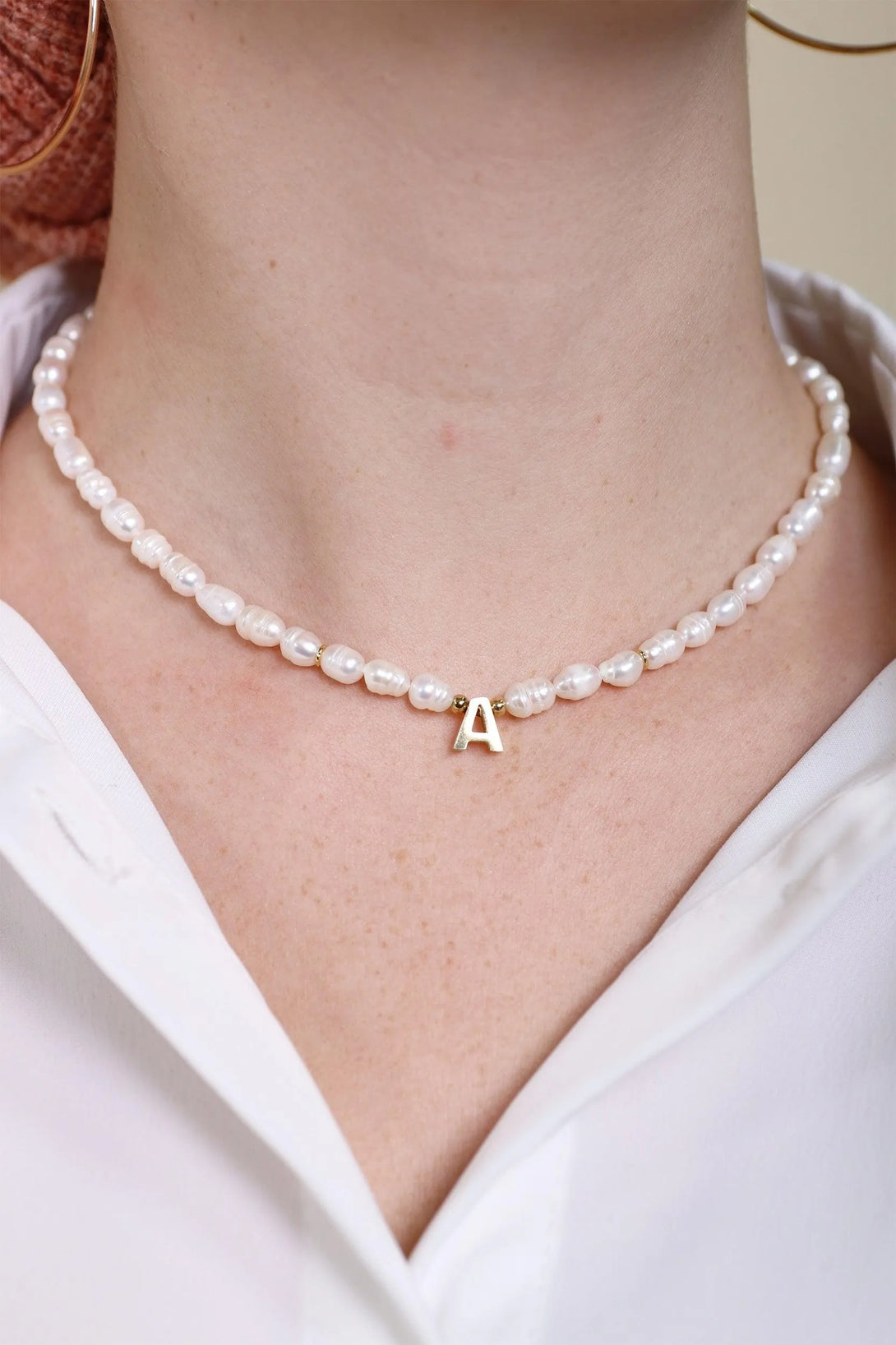 שרשרת צ'וקר פנינים אות 7585 - דתייה אונליין