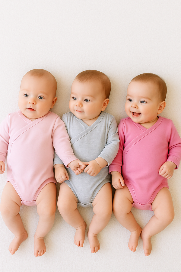 3 בגדי גוף מעטפת ורוד - פלנל