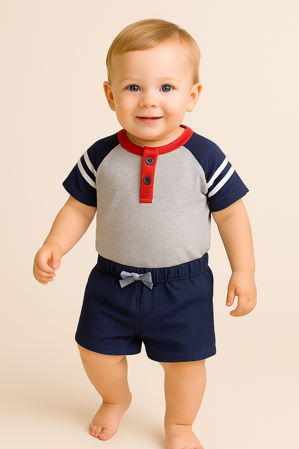 חליפה קצרה פסים אפור-אדום