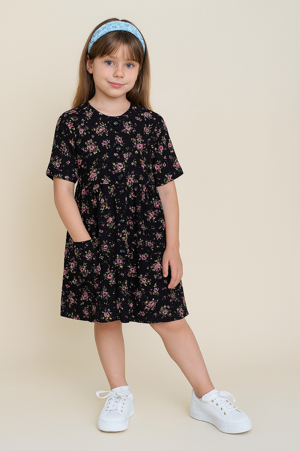שמלה נופלת פרחונית שחורה