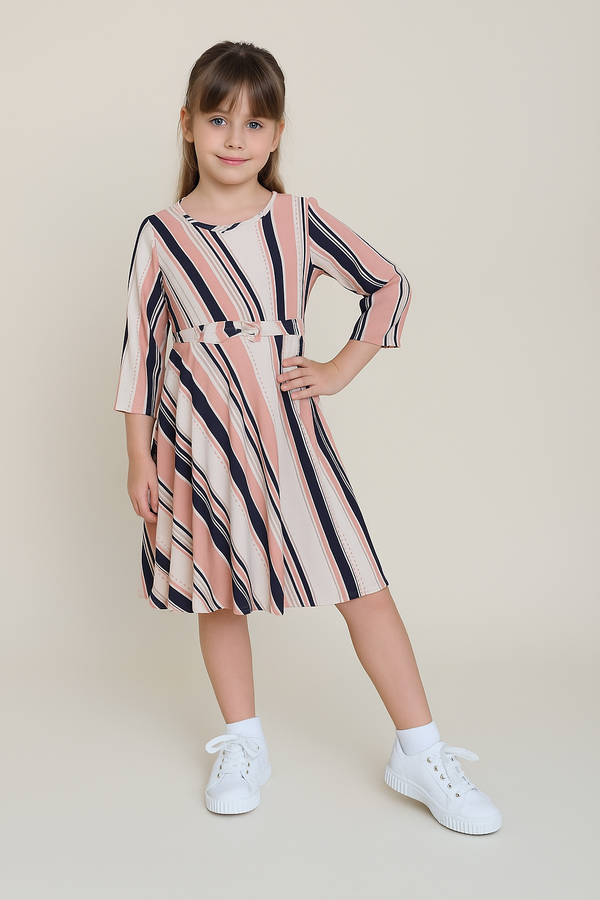 שמלת פפיון פסים ורוד-לבן