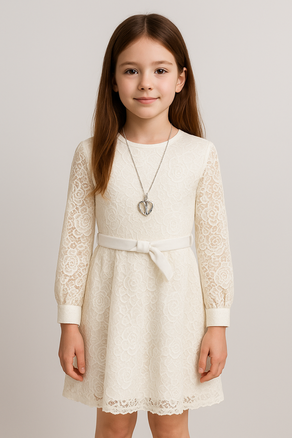 שמלת תחרה חגורה לבנה