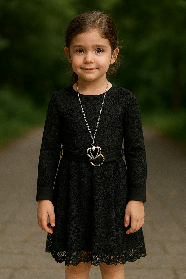 שמלת תחרה חגורה שחורה