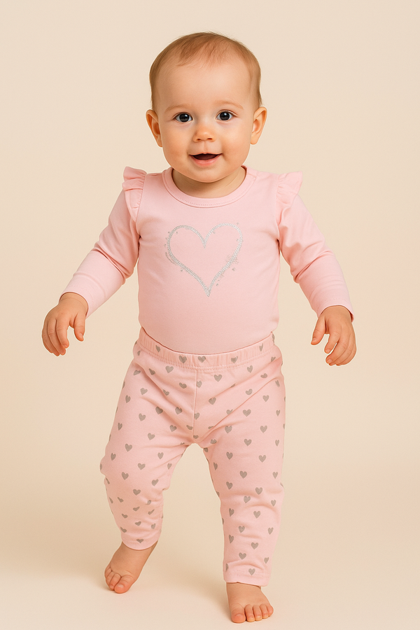 סט גוף ארוך ומכנס לבבות