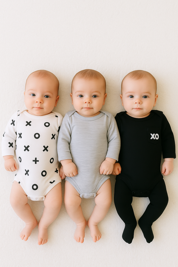 סט 3 בגדי גוף מודפסים שחור