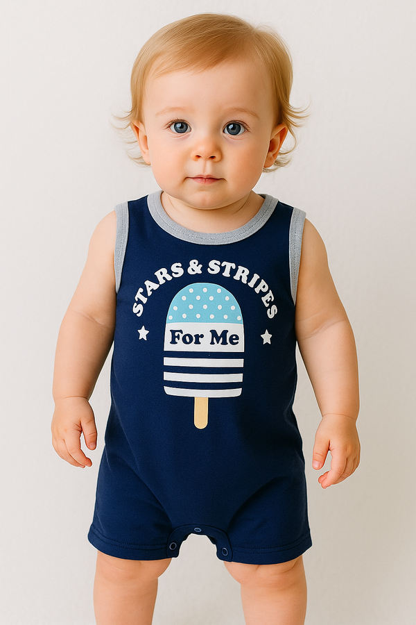 אוברול גופיה פסים וכוכבים נייבי